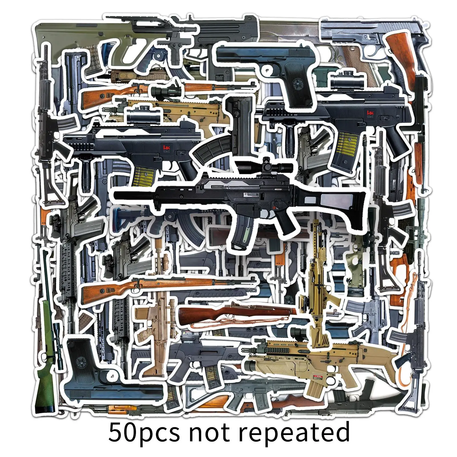 10/30/50PCS Military Style Gun Handbook Sticker Cool DIY Mobile Phone Helmet Computer Water Cup Waterproof Decoration Wholesale