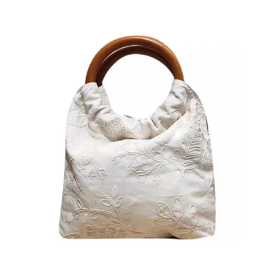 Vintage Bamboo hand wooden ring mini totes bag embroidered bucket bag soild color purse and handbags party dinner clutch bag sac