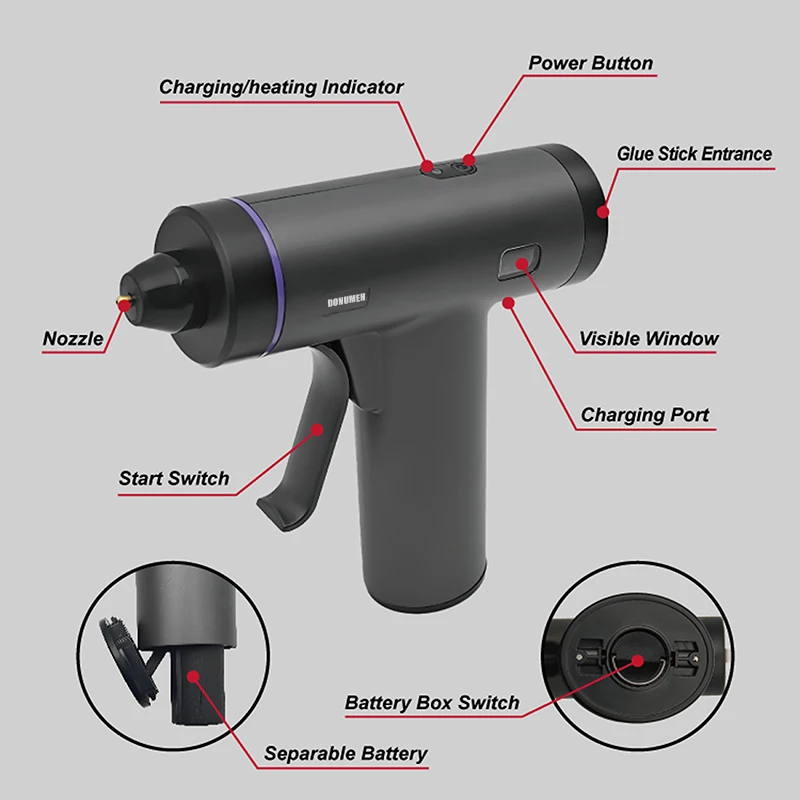 Pistolet à colle thermofusible sans fil avec anciers de colle, batterie au lithium électrique, outil de réparation de bricolage à domicile, outils