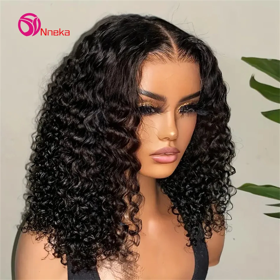 200% Density Curly Short Bob Lace Front Human Hair Wigs For Women Deep Wave 13x6 13x4 HD Transparent Lace Frontal Wig