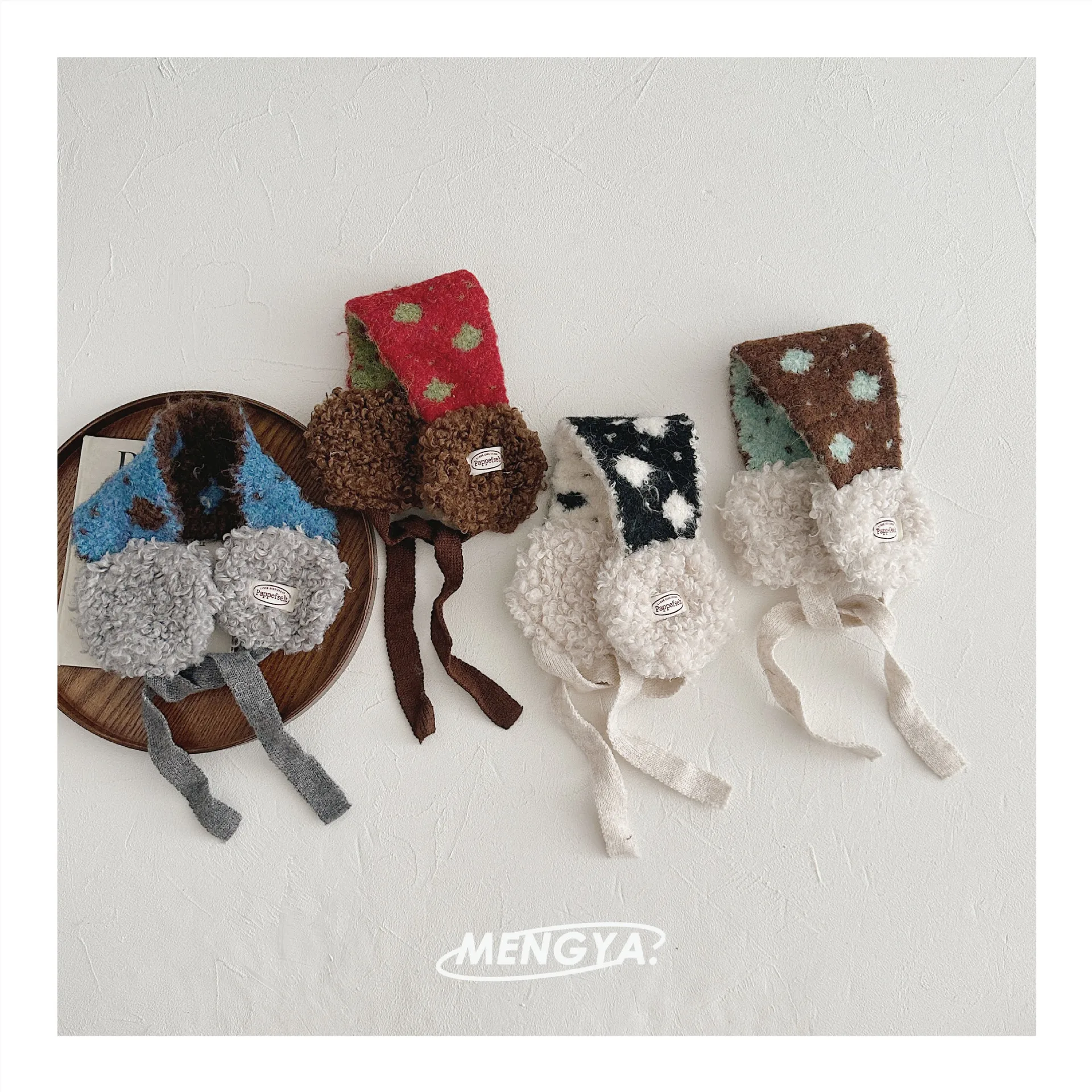 Warm Windproof Children's Ear Muffs Knitted Plush round Dot Label Ear Covers Autumn Winter Female Kids Ear Warmers