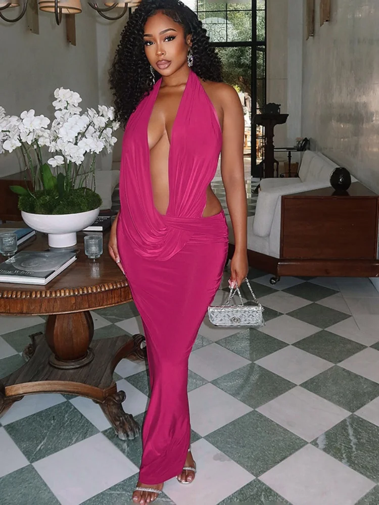 Abito da donna Sister Star all'ingrosso alla moda sexy ritaglio con scollo all'americana design con schiena scoperta abito lungo da festa in discoteca