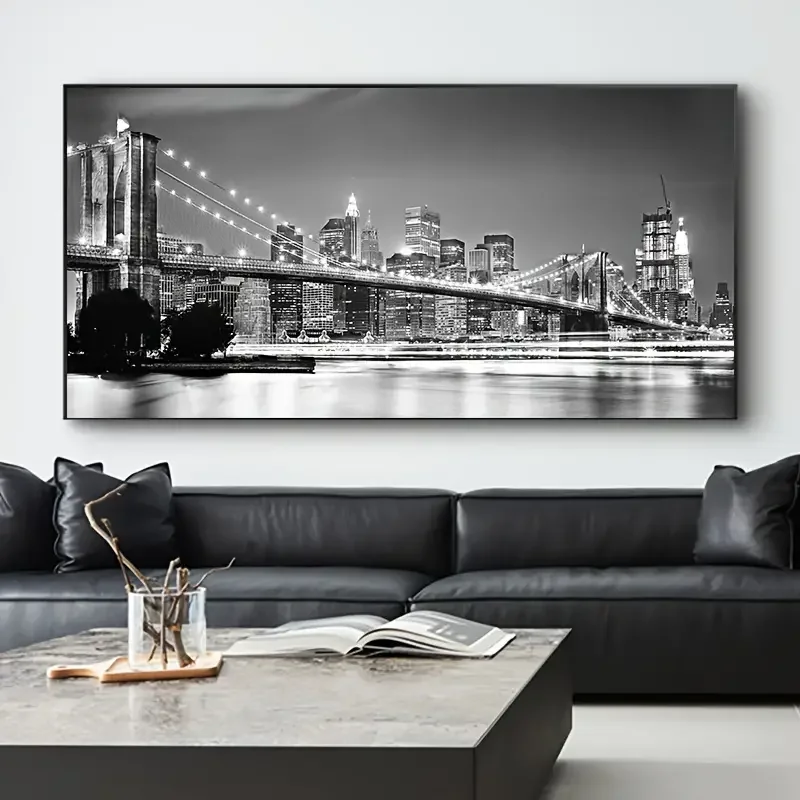 1pc (No frame),1pc Brooklyn Bridge Luminous Canvas Painting, Black Night Scene, Picture Poster, Suitable For Living Room And Bed