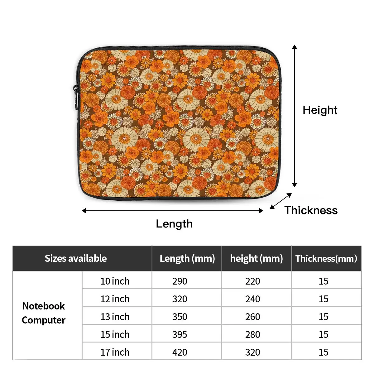 70s Retro Daisies, Vintage Flower Power Boho Notebook Laptop Bag Case Pouch For Macbook Air Pro Tablet Shockproof Case Bag