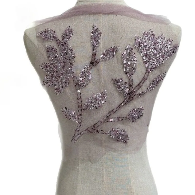 

Beaded Sequins Floral Patterned Mesh Embroidery Lace Appliques for Wedding Dresses Hanfu Headpieces and Hole Patches