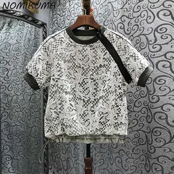 Nomikuma 2023 Chic Lace Patchwork Tshirt Women Sweet Short Sleeve O-neck Tee Tops Causal Summer Korean Fashion Graphic T Shirts