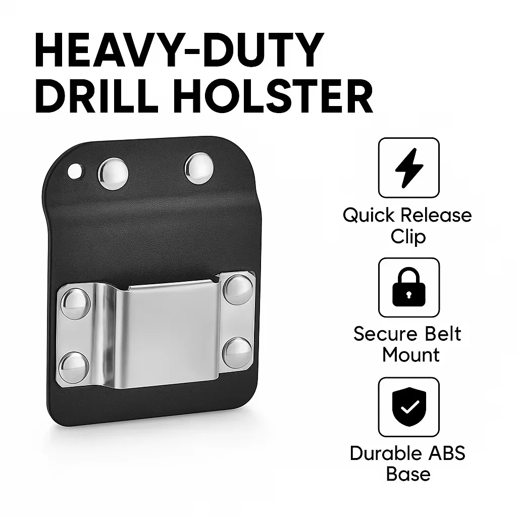 Clip-On Tool Belt Drill Holder, Portable Tool Holster Hanger for Cordless Drill, Impact Driver, Nailer, Tape Measure