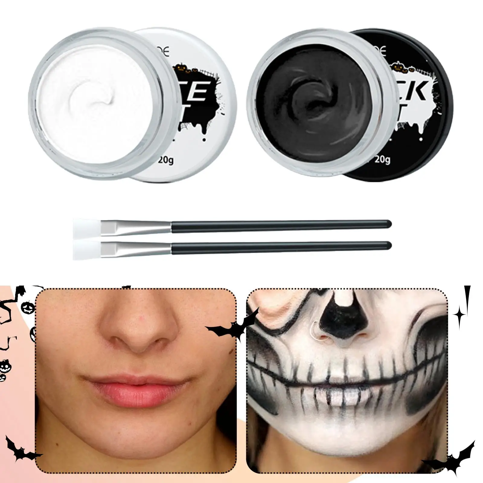 Weiß und Schwarz Gesicht Körper Malen mit 2 Pinsel Make-Up Kit für Party Foto-shooting Karneval Make-Up Spezielle Effekte Cosplay