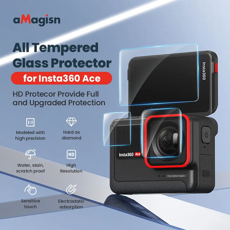 aMagisn Tempered Glass Screen Protector Film HD Full Coverage Sports Camera Accessories for Insta360 Ace