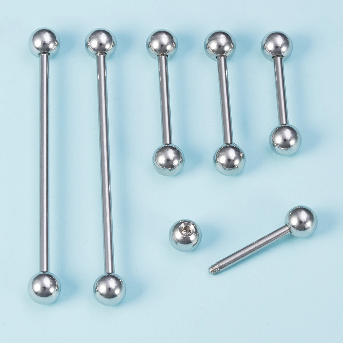 6PCS 12/16/38mm Piercing Barbell Kit Tongue Ring Nipple Bar Industrial Piercing Earrings 14G Stainless Steel