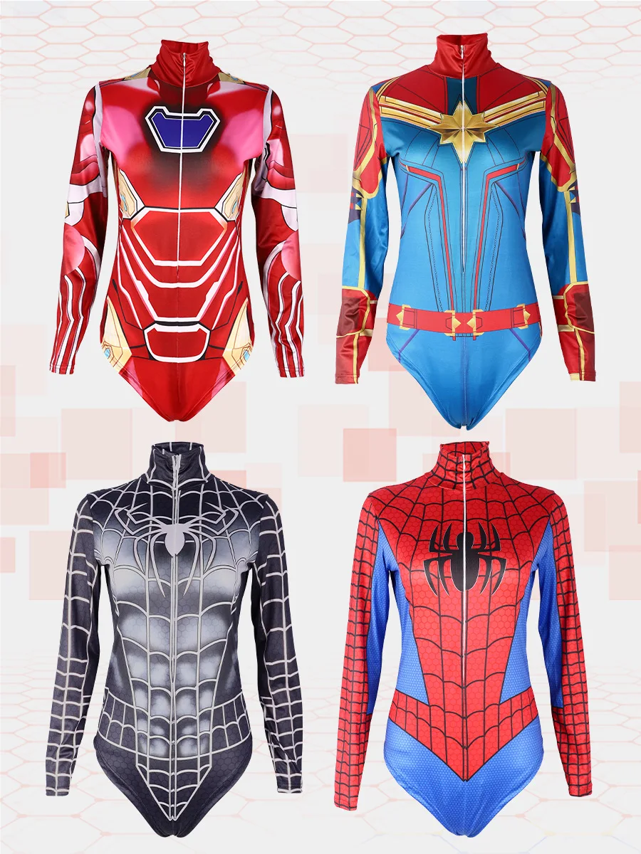 

Spiderman Bodysuit for Men and Women Captain Superhero Jumpsuit 3D Print Long Sleeve Swimsuit, Halloween Carnival Cospaly Sui