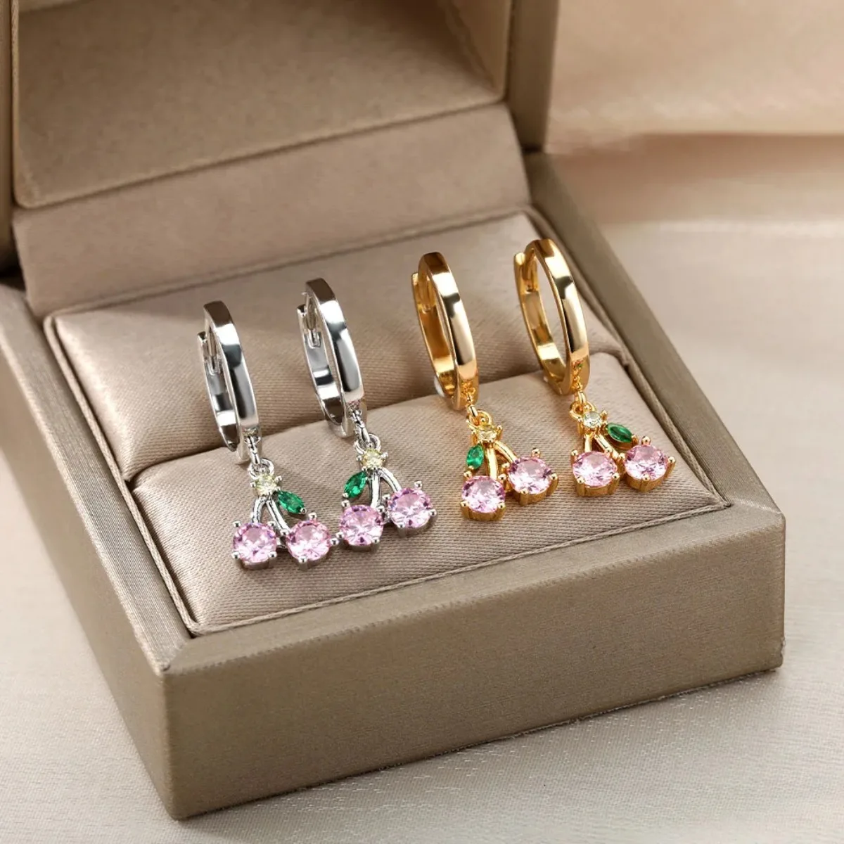 Pink Crystal Fruit Cherry Pendant Earrings For Women Copper Material Hypoallergenic Female Fashion Bohemian Jewelry Gift 2025