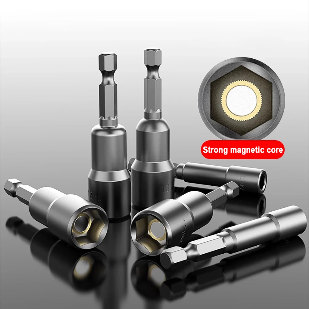 H5-H14 تأثير المقبس المغناطيسي الجوز مفك 6.35 مللي متر عرافة مفتاح مجموعة مثقاب الخشب محول ل تدريبات الطاقة تأثير السائقين المقبس عدة #6