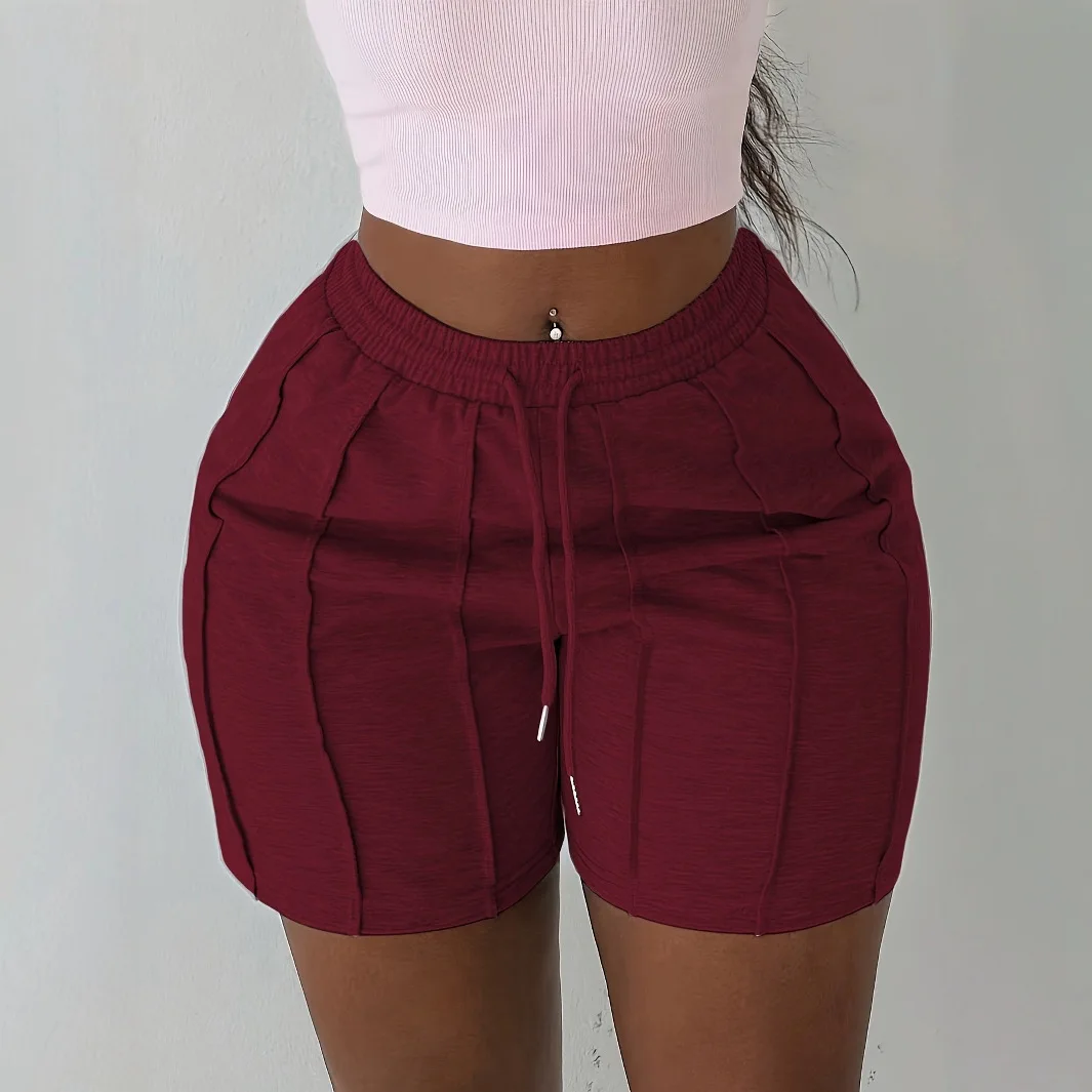 Women's Open Pants Casual Invisible Zipper Free Shorts Women's 5-point Pants Summer New Solid Color Pocket Drawstring Shorts