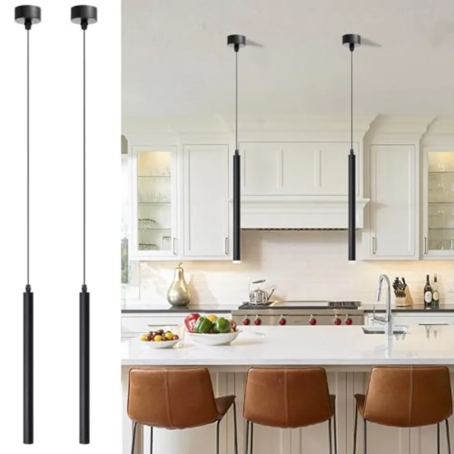 

Pendant Lights Kitchen Island 2 Pack Modern LED Pendant Light for Bedroom Bedside Table TV Background Minimalist Black Pendant