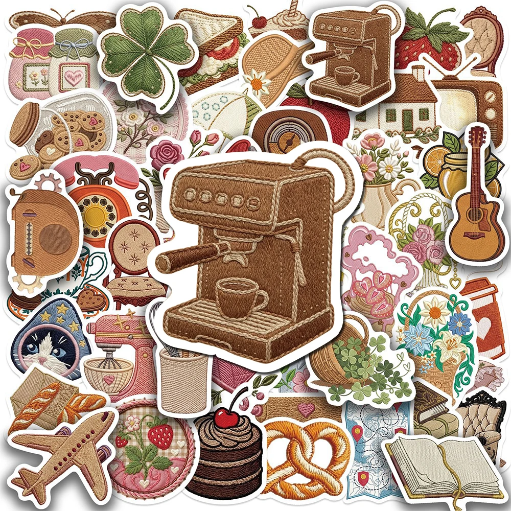 10/30/50pcs Cute Retro Embroidery Pattern Cartoon Stickers Funny Graffiti Decals DIY Notebook Guitar Laptop Waterproof Sticker