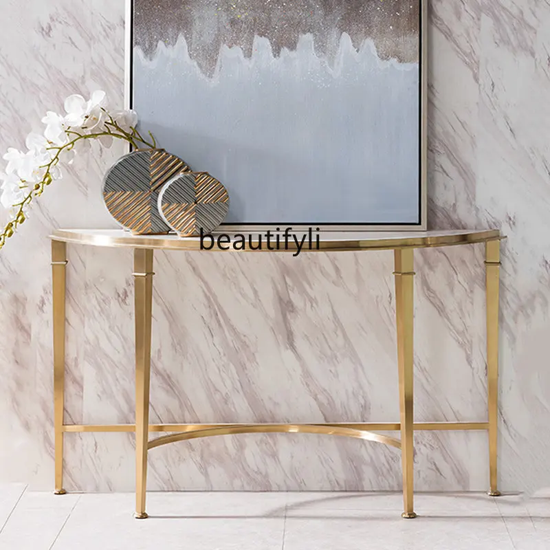 Marble Porch Table Semicircle Affordable Luxury Style Wall Lobby Console Tables Corridor Arc Table