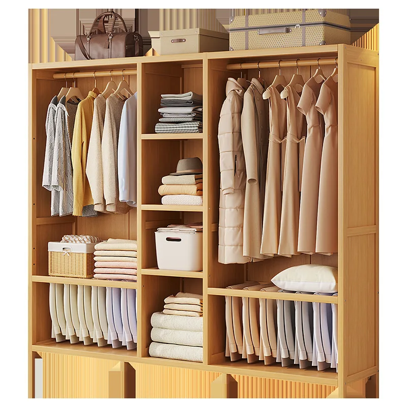 

Student dormitory simple wardrobe household bedroom storage rental room solid wood clothes pole wardrobe steel