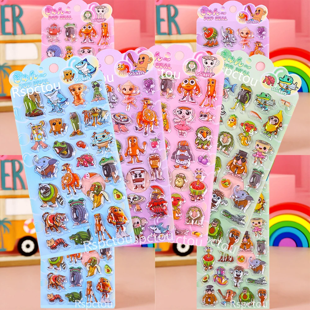 

4pcs Funny Animals Tung Tung Sahur Relief Stickers Italian Brainrot Cartoon 3D Puffy Sticker Cute Waterproof DIY Decals Toy Gift
