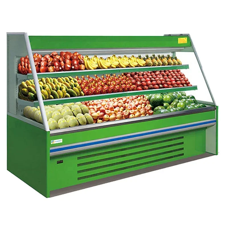 Good Price Stainless Steel Upright Restaurant Vegetable And Fruit Fridge Supermarket Open Chiller