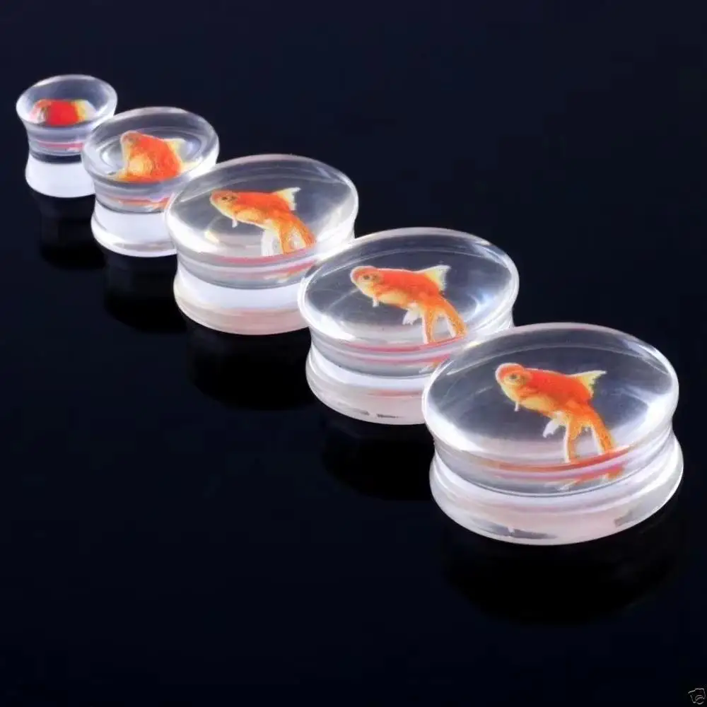 1Pair Acrylic Liquid Goldfish Ear Plug Double Flared Saddle Flesh Tunnel Expander Stretcher 8mm-20mm Body Piercing Jewelry