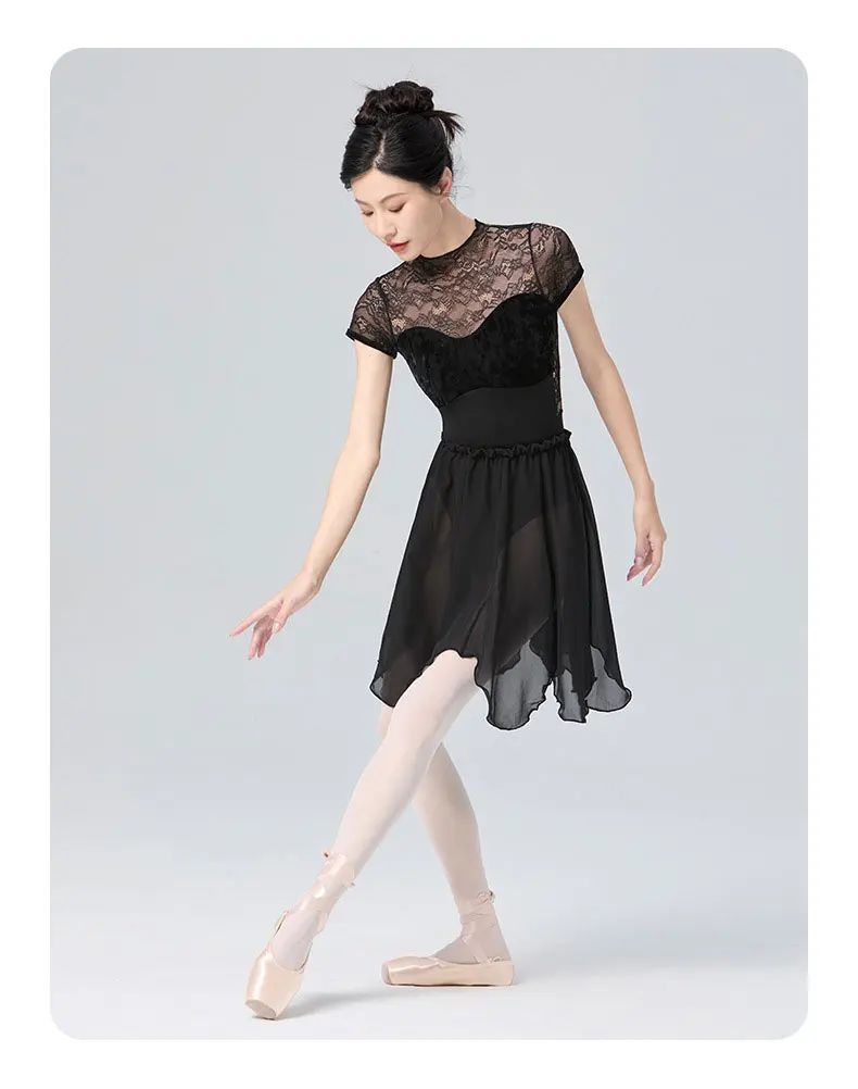 Ballett-Tanzrock für Damen, Erwachsene, Teenager, lyrisch, weiß, schwarz, blütenblattförmiger Chiffonrock, Ballerina-Tanz-Übungsröcke