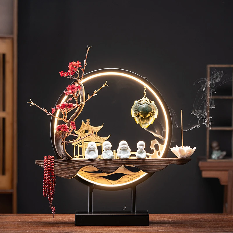 New Chinese-Style Lamp Ring Creative Ceramic Purple Clay Backflow Incense Burner Zen Ornament Home Living Room Entrance Decorati