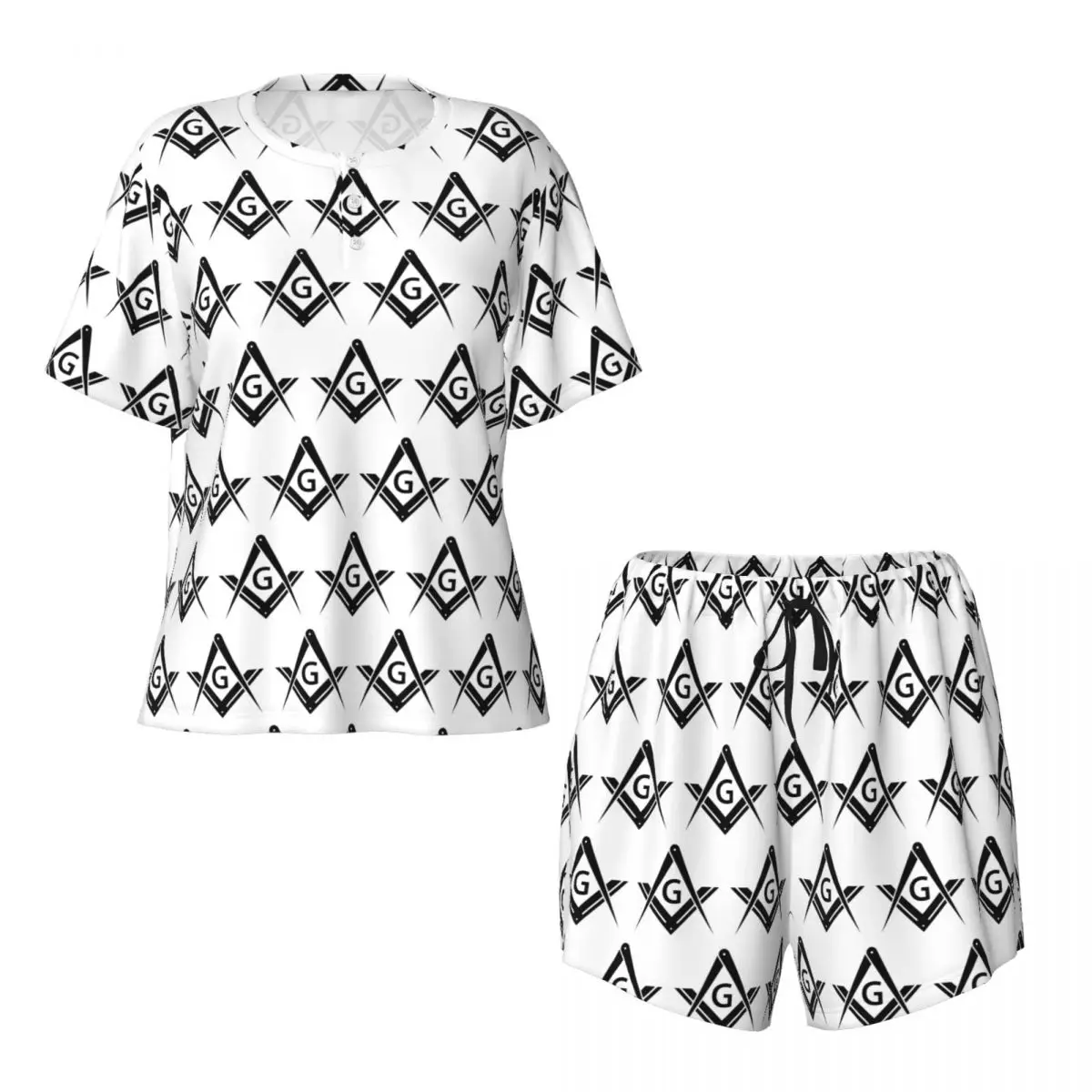 

Freemason Masonic Round Neck Short Sleeves Nightdress for Sleeping Sleepshirts Women Soft Pajama Set Short Pants