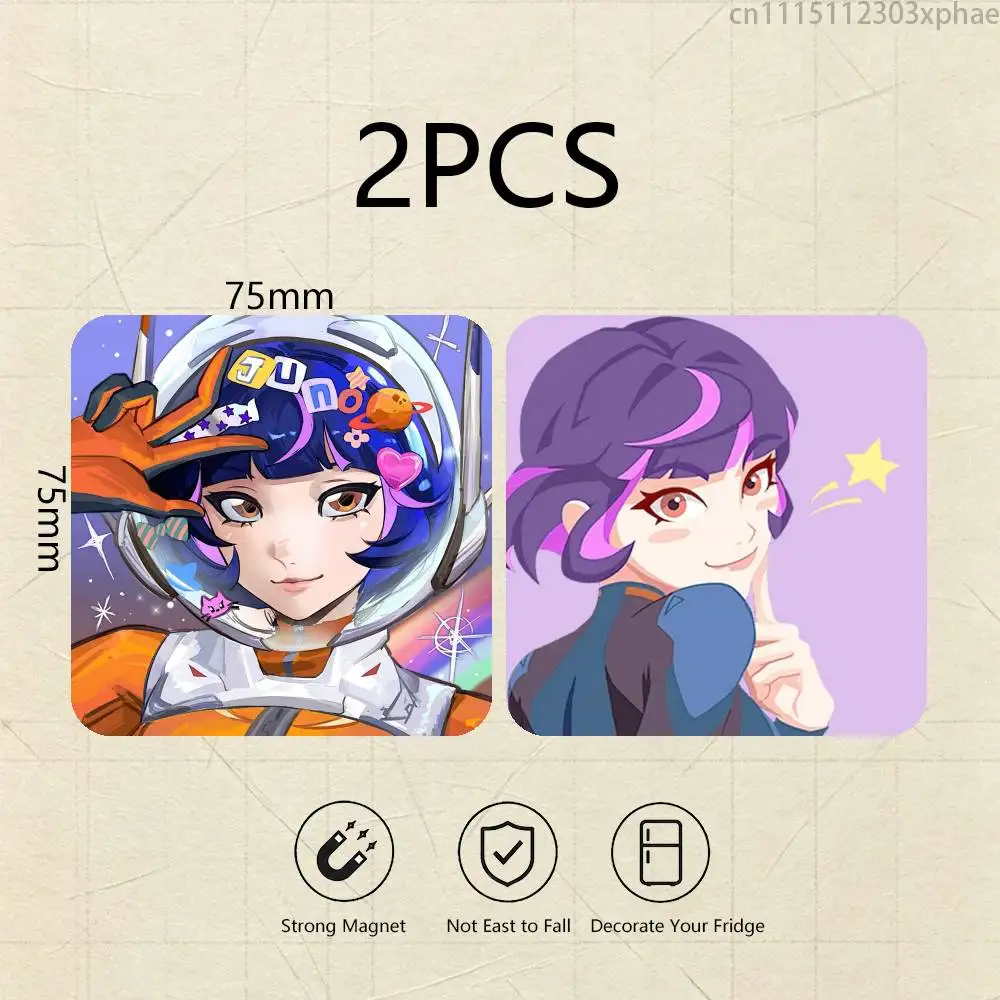 O-Overwatch Juno 2PCS Square Decorative Fridge Magnet Magnetic Sticker, Kitchen Refrigerator Decor Travel Souvenir Gift