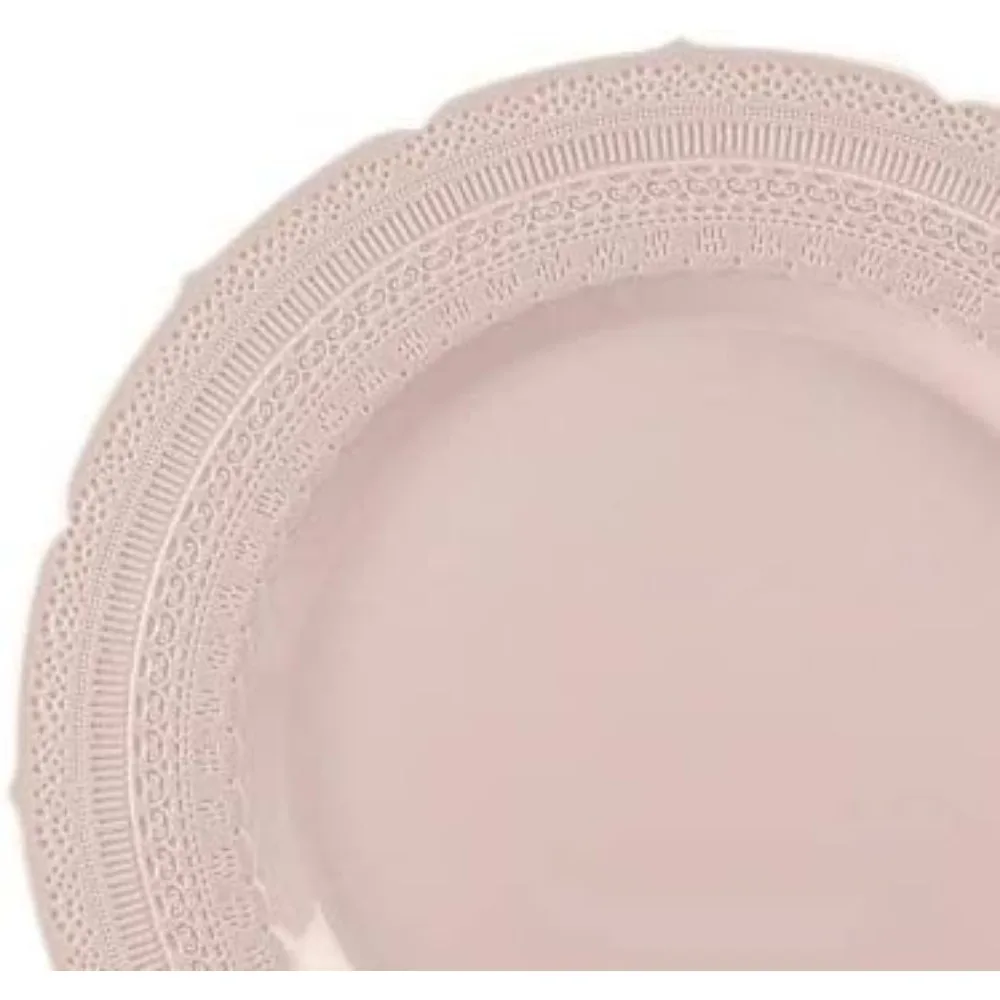 أطباق عشاء بلاستيكية ثقيلة الوزن مستوحاة من الطراز القديم وقابلة لإعادة الاستخدام، 80 عبوة لـ 40 ضيفًا، مقاس 11 عشاء مع أطباق إضافية #5