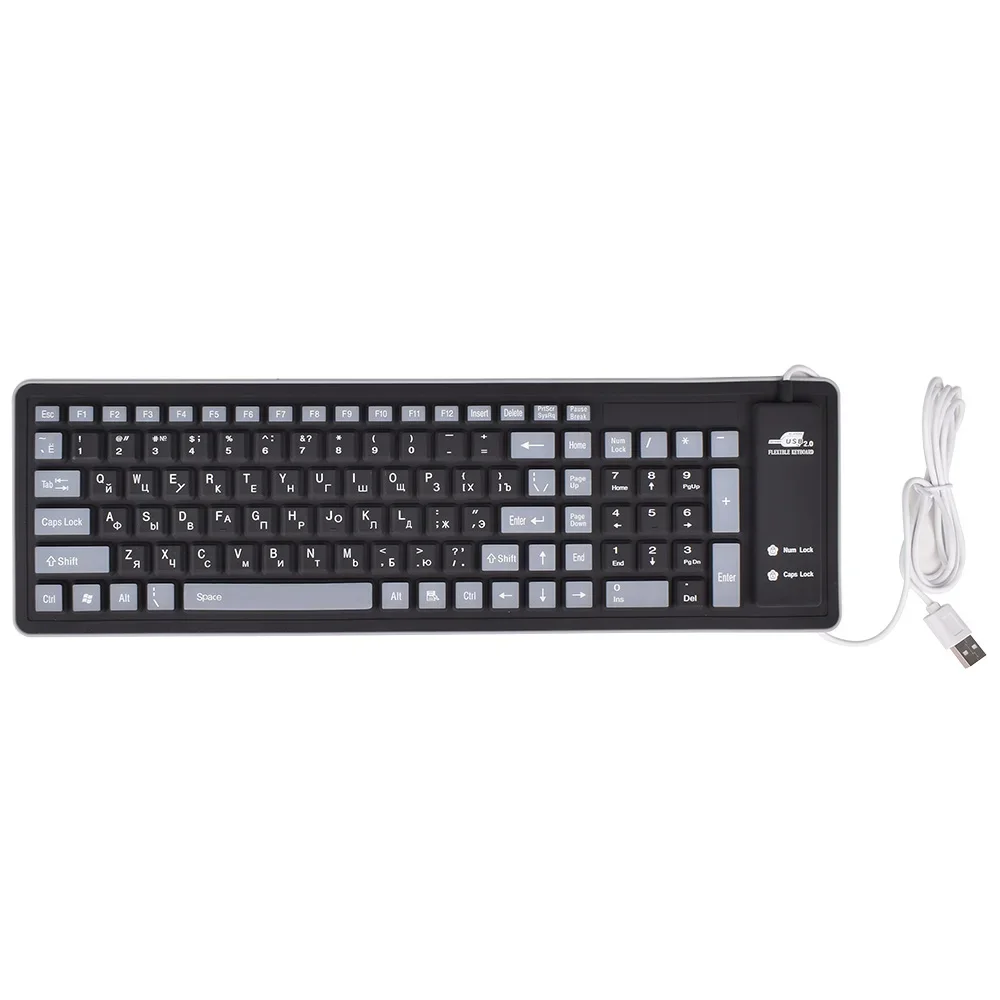 Teclado ruso de 103 teclas, Teclado de silicona con diseño USB, Teclado Flexible con cable, PC de escritorio, portátil, tableta, Teclado inglés y