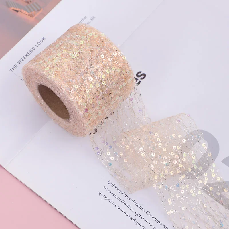 6cm 2Yards Sequin Spider Web Tulle Ribbon Roll DIY Craft Ribbons for Gift Bow Packaging Children\'s Hair Accessories Supplies