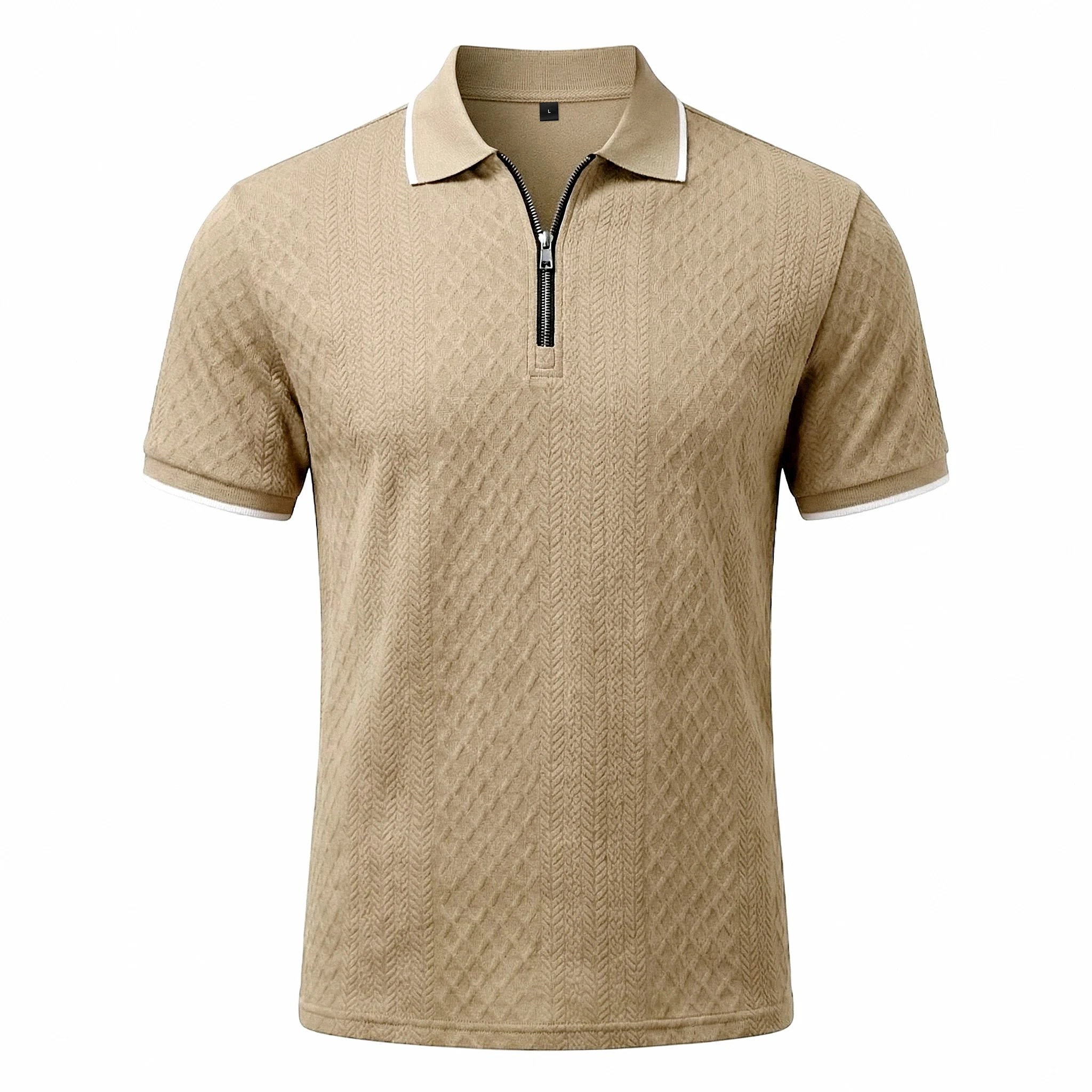 Sommer Herren Casual Business Kurzarm 9-Farben Jacquard 1/4 Reißverschluss Poloshirt | Strukturiertes Polo-Top mit Reißverschluss und kurzen Ärmeln – Detail 6