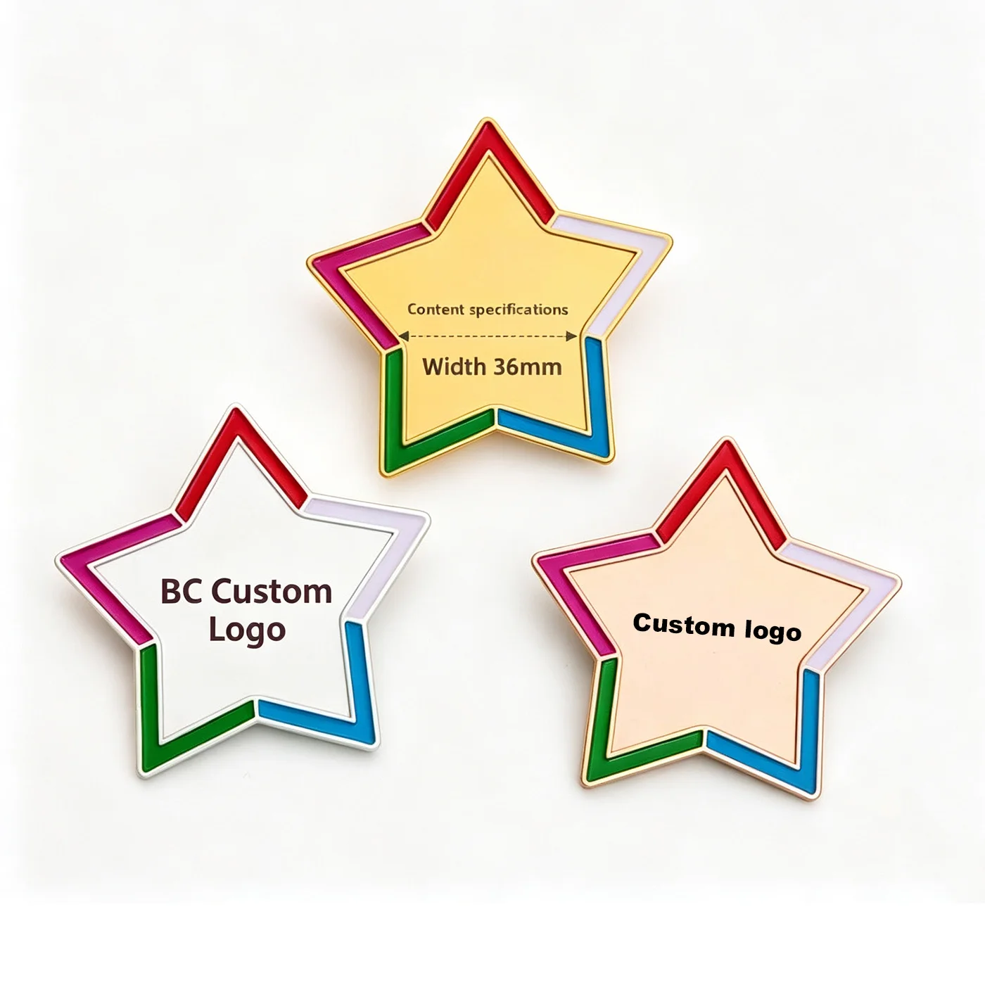 BC Custom logo/name/texts DIY  star shape kids Reward metal enamel Badges Kindergarten and Primary School Students Prizes