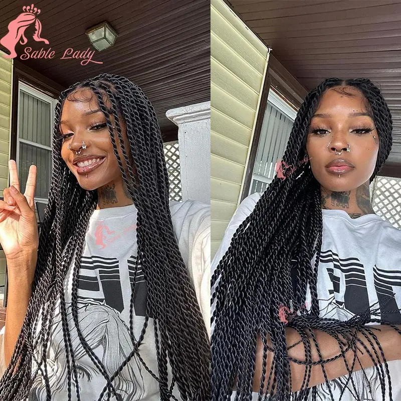 36'' Full Lace Front Synthetic Senegalese Twist Braided Wigs for Black Women Goddess Knotless Box Braided Lace Front Braids Wigs