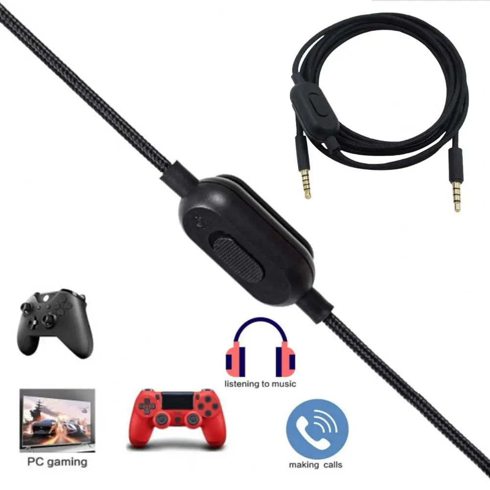 Headset Audio Cord 2m Nylon Braided Audio Cable Replacement 3.5mm Male to Male Detachable Wire Volume Control Mute for Gpro