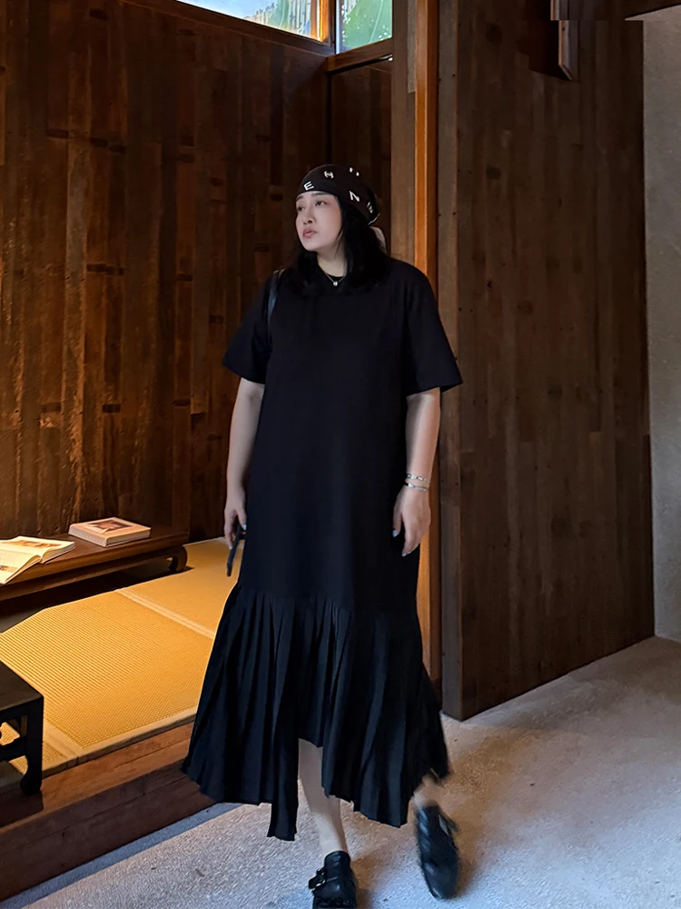 

Женские большие размеры Dr Fi Tail Hem, плиссированные, однотонные, для похудения, повседневные, свободные, трапециевидные, све, прямой крой Dr