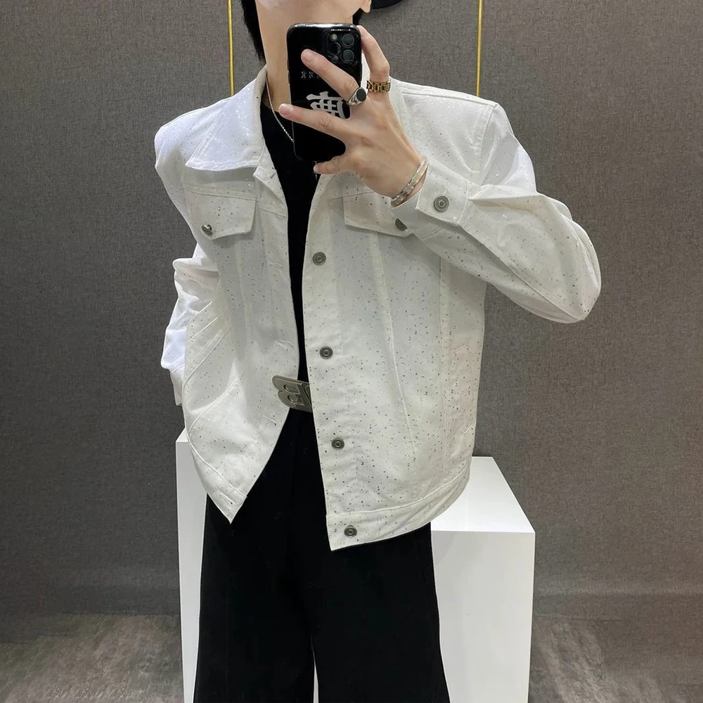 Mens Gold Foil Y2k Shiny Starry Sky Ballroom Jacket Spring Streetwear Fashion Nightclub Stage Performance Niche Top Men'S Wear