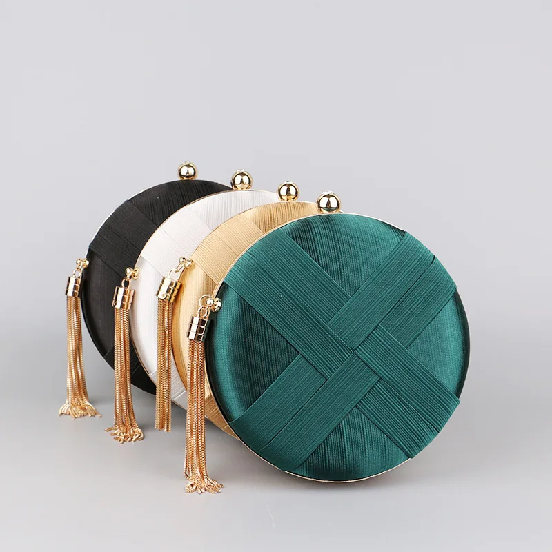 Women Evening Bags Tassel Round Clutch Purse Shoulder Bags Chain Wedding Party Handbags Bags Sac A Main Femme Luxury Wallets