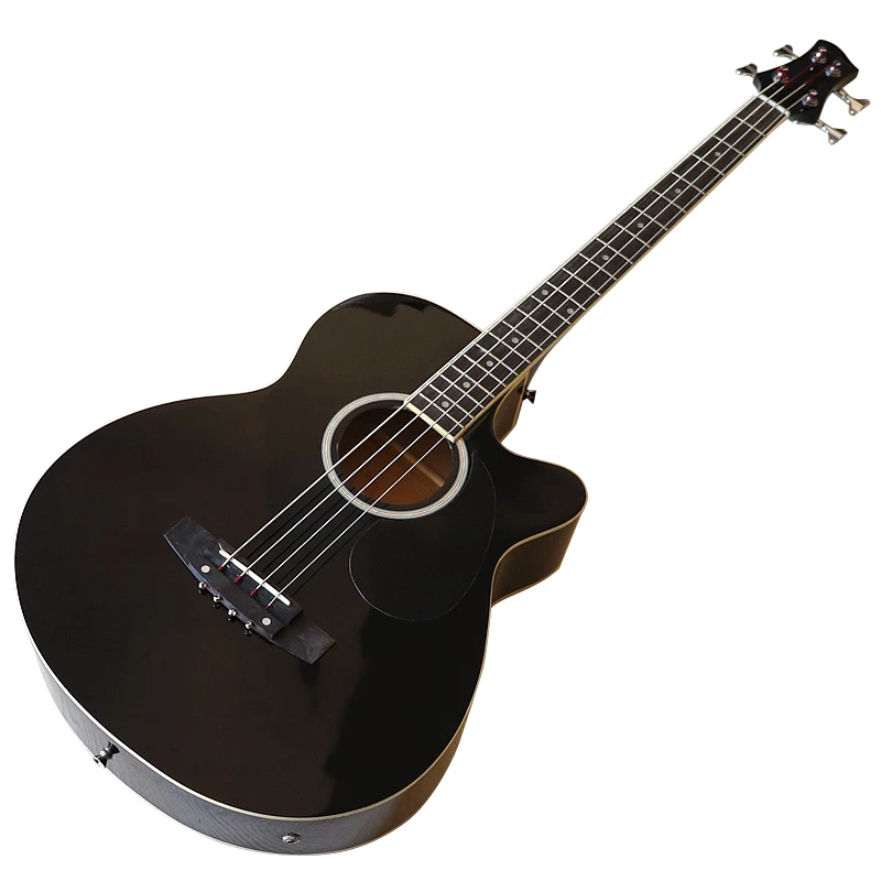 4 String Black Acoustic Electric Bass Guitar 43 Inch High Gloss Acustic Bass Guitar with Free Bass Bag