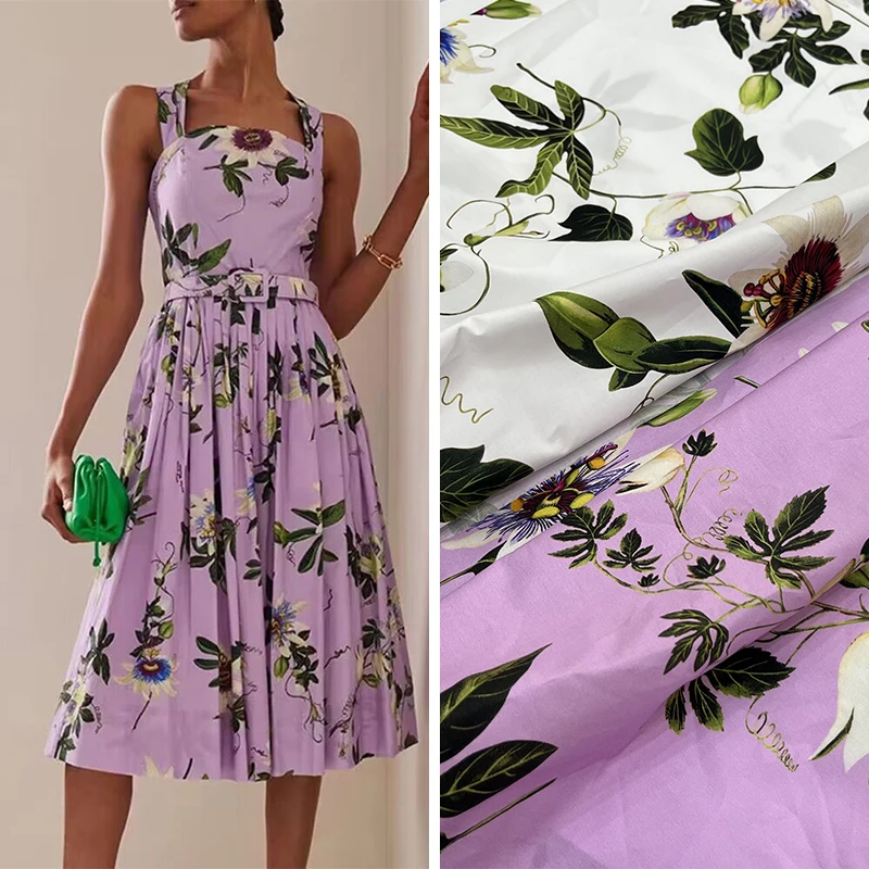 Pure Cotton Clothing Spring Summer Fashion Show Printed Fabric Women\'s Dress Flower Vine Flower High Quality sewing Fabric