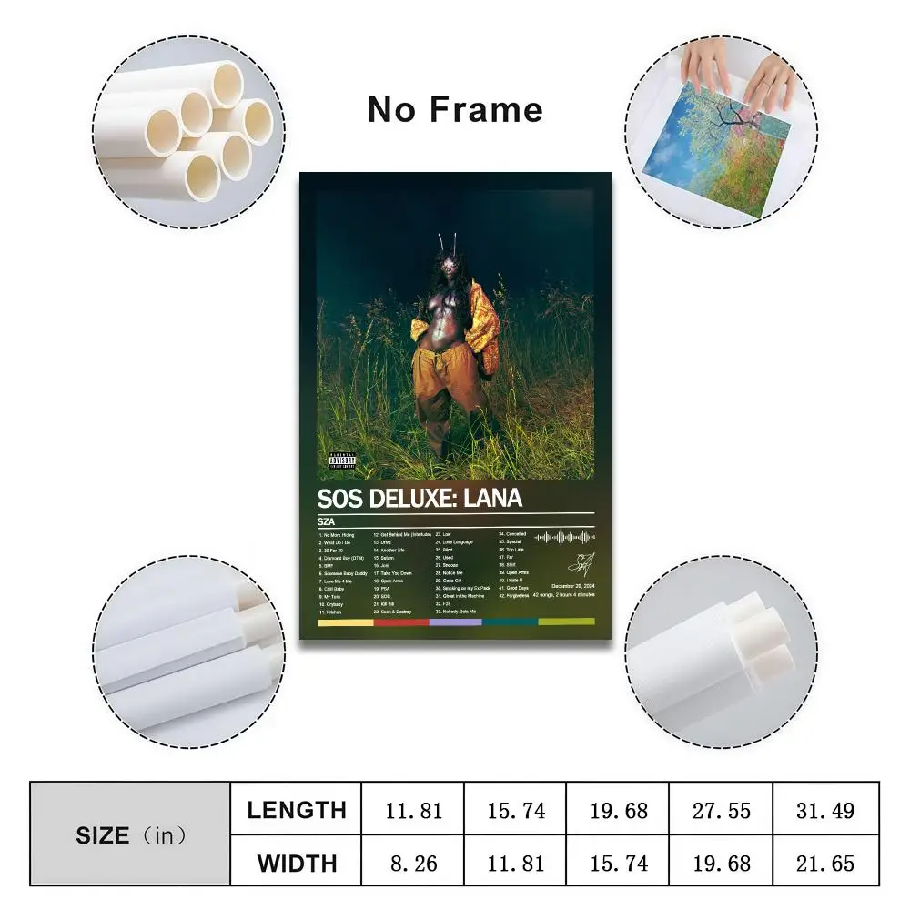 Poster Peelable Self-Adhesive Album Cover Poster Stickers, Frameless Wall Art for Singer Band Pop Rap Bedroom SZA