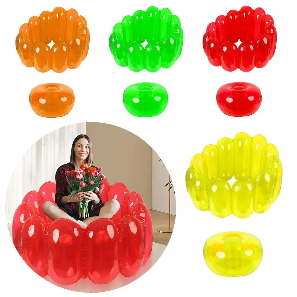 Portable Mattress Seat Inflatable Sofa PVC Colorful Jelly Inflatable Chair Lazy Sack Hangout Inflatable Seat Cushion for Lawn