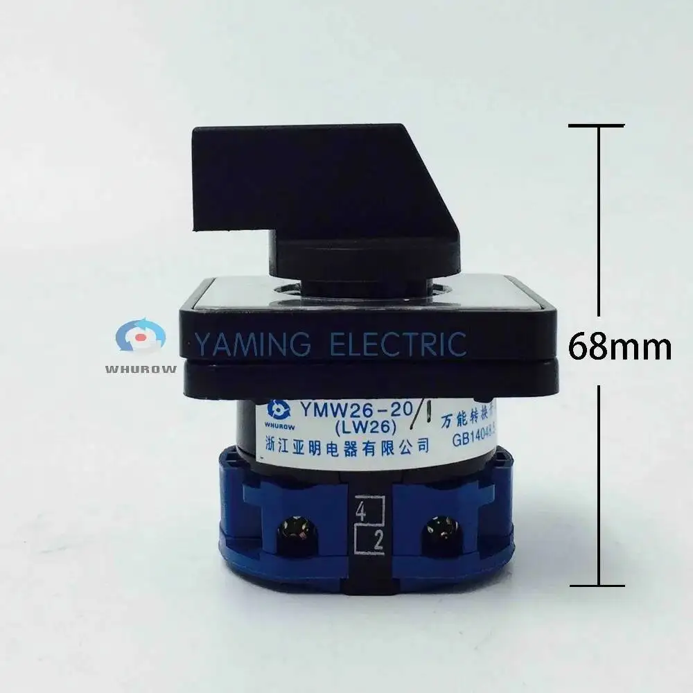 LW26-20/1 DIN ติดตั้ง-ปิดลูกบิด 2 ตำแหน่ง 0-1 เปลี่ยน CAM Switches 20A 1 POLE 4 เทอร์มินัลควบคุมวงจร