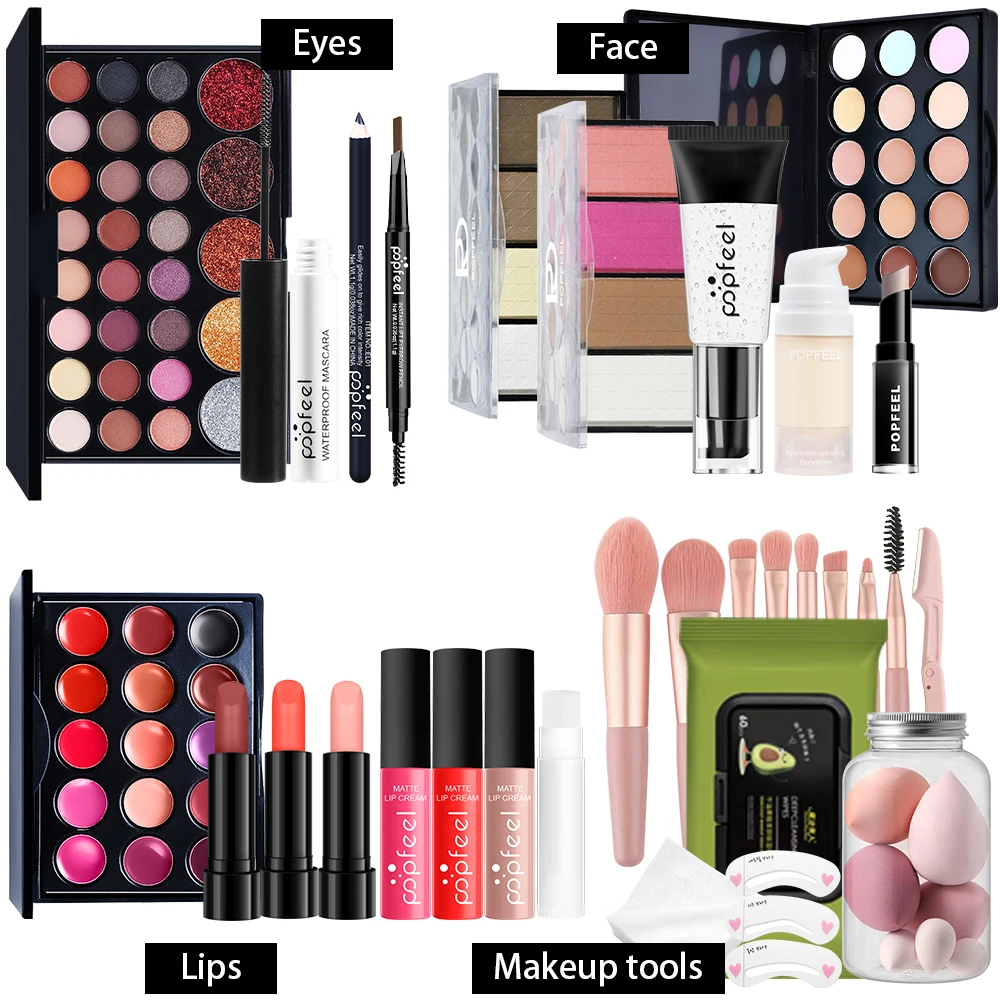 مجموعة هدايا المكياج النسائية من POPFEEL - مجموعة مكياج مفاجئة مع منتجات الوجه والعين والشفاه وفرش المكياج ومناديل مزيل المكياج. #2