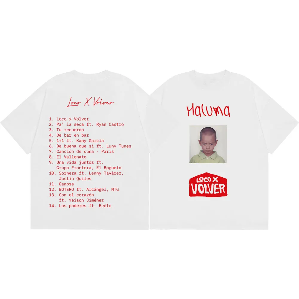 Rapper Maluma Loco X Volver Album Merch T Shirt High Quality Fashion Short Sleeve T-shirts Men Women Casual 100%cotton T-shirt