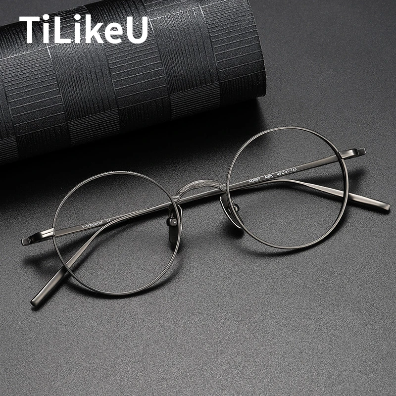 

Japanese Pure Titanium Eyeglass Frame Men Women Retro Round Small Rim Eyeglasses Optical Prescription Lenses Light Eyewear Frame