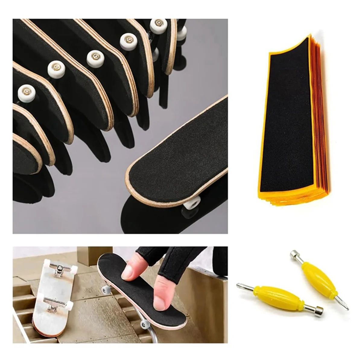 12 Pack Fingerboard Grip Tape Sticky Foam Sticker Replacement + Screwdriver Tool Nut Driver for Finger Skateboards image 2