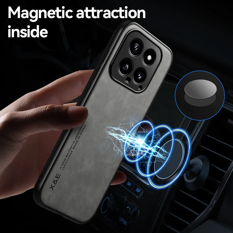 For Xiaomi 14 Phone Case Xiaomi 14 Pro Magnetic Lnvisible Stand High End Leather Anti Drop Silicone Protective Case