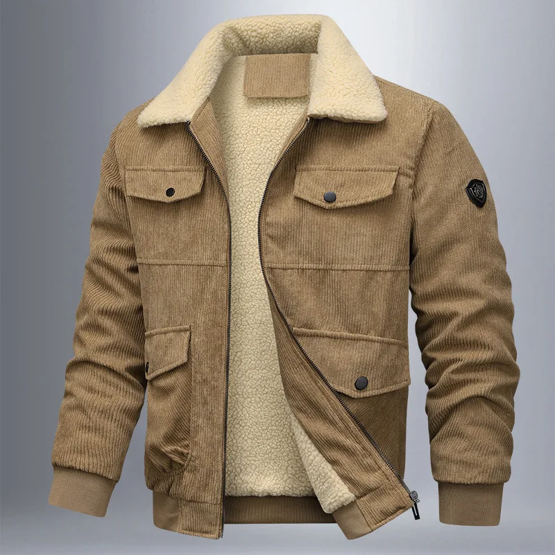 Chaqueta de pana gruesa para hombre, abrigo de invierno con forro de terciopelo de cordero, moda juvenil, resistente al desgaste, ropa de abrigo informal de ocio